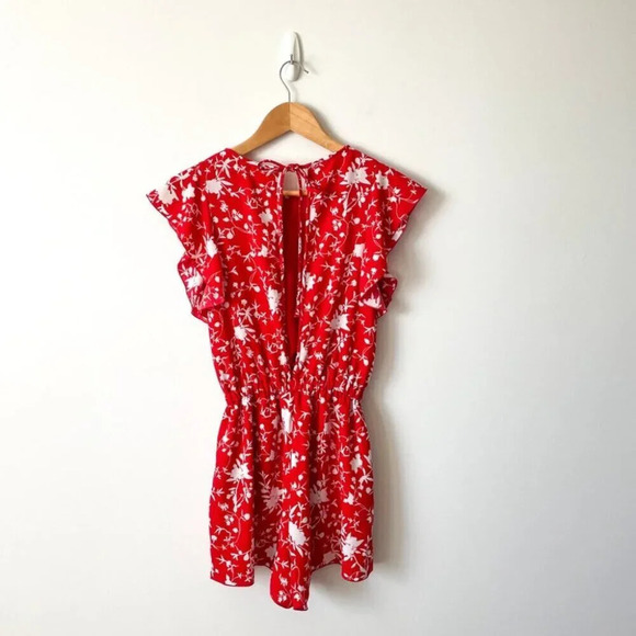 Aritzia Wilfred Fleurette  Ruffle Romper Goji Berry White Red Size XS - Picture 6 of 8